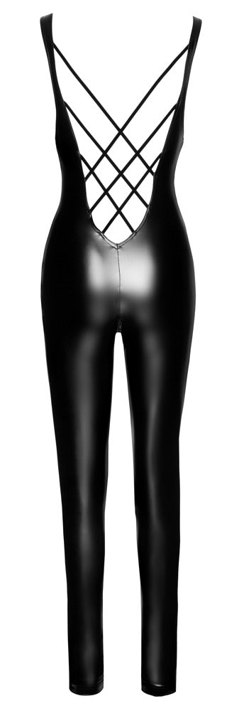 Noir Ärmelloser-Wetlook-Overall