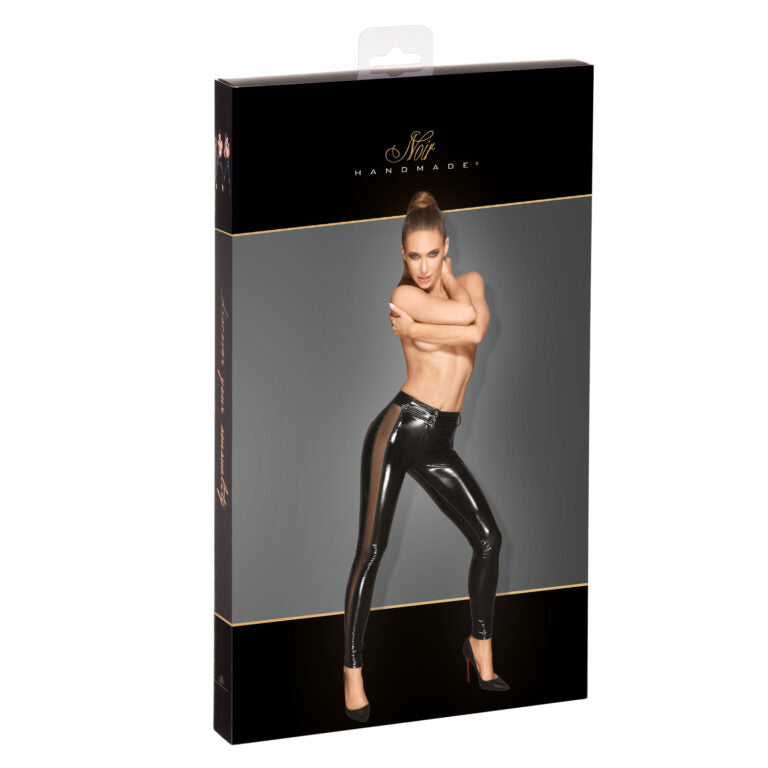 Noir Kunstleder-Leggins mit Tülleinsätzen
