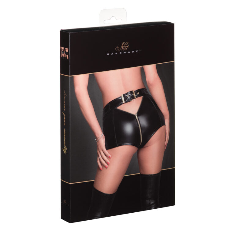 Noir Wetlook Shorts mit durchgehendem Reissverschluss