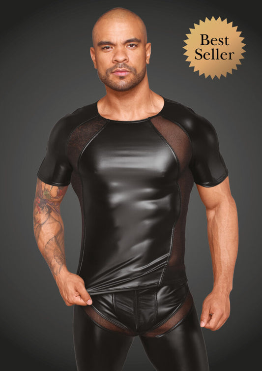 Noir Herren T-Shirt aus Powerwetlook mit 3D Netzeinsätzen