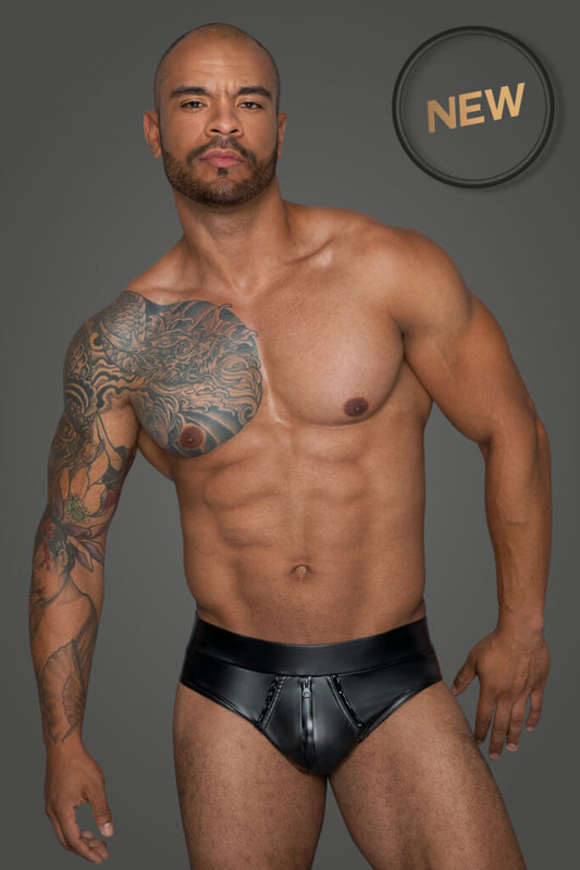 Noir Wetlook Shorts mit durchgehendem Reissverschluss