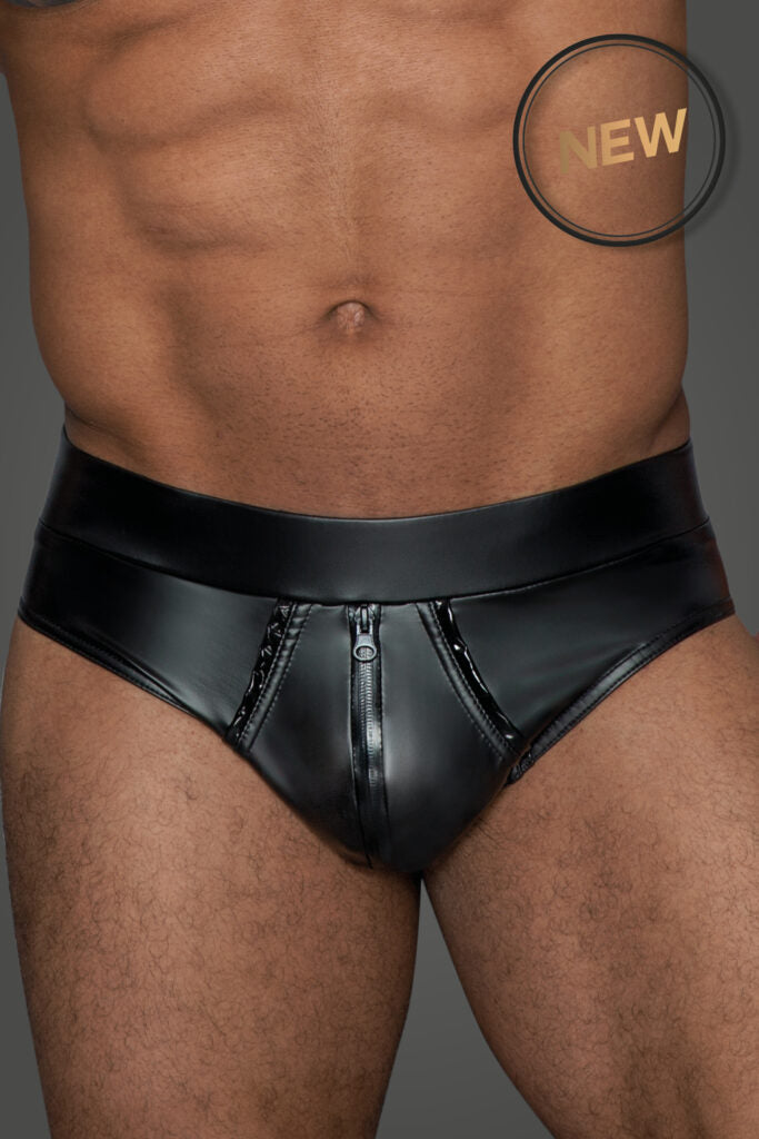 Noir Wetlook Shorts mit durchgehendem Reissverschluss