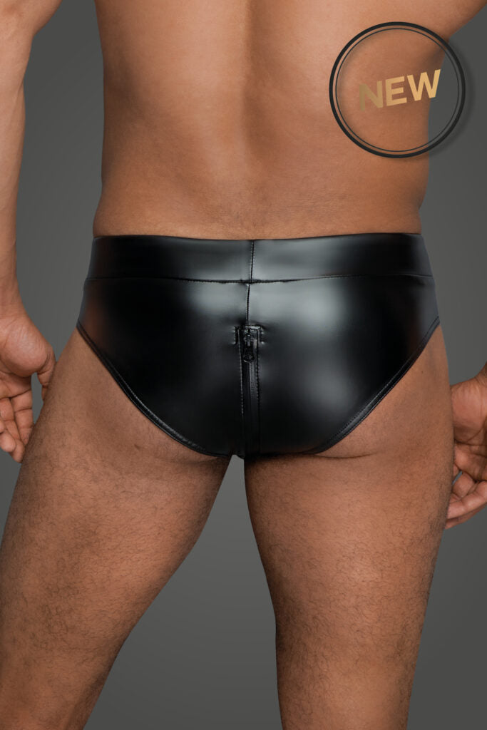 Noir Wetlook Shorts mit durchgehendem Reissverschluss