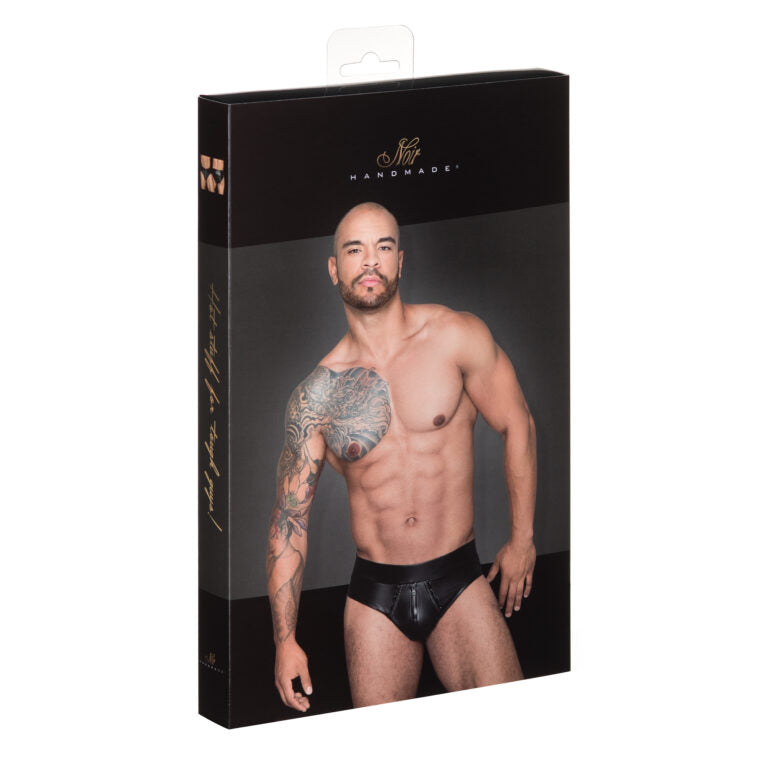 Noir Wetlook Shorts mit durchgehendem Reissverschluss