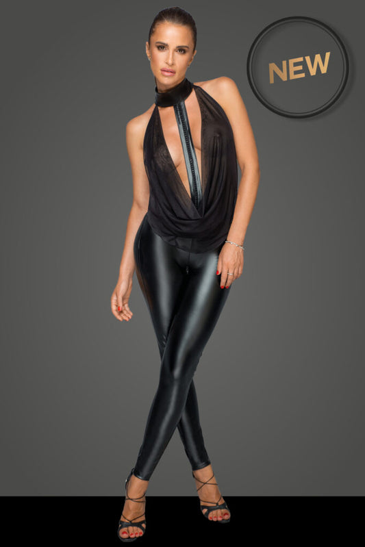 Noir Wetlook Overall mit Tülloberteil und Choker