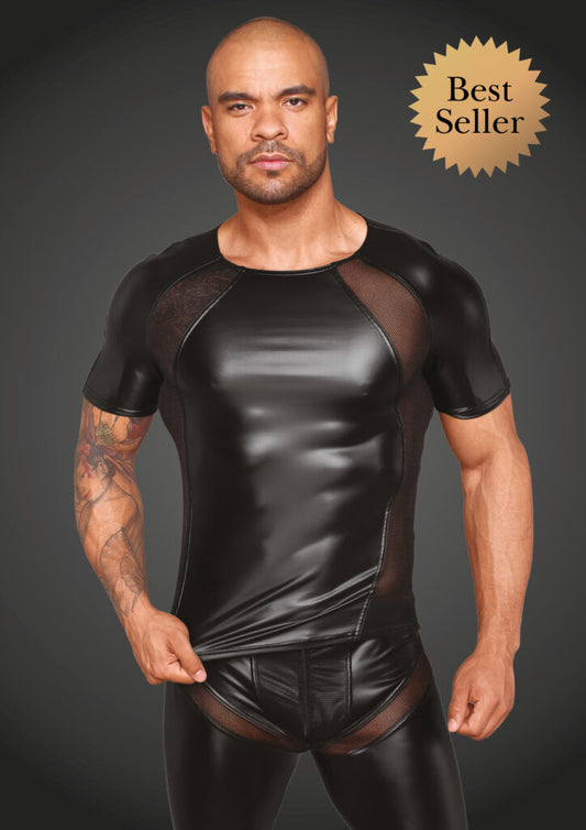 Noir T-shirt da uomo realizzata in potente effetto bagnato con inserti in rete 3D